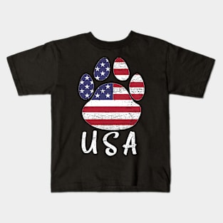 Dog paw print American flag USA tshirt Kids T-Shirt